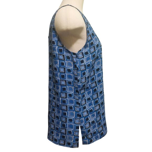 Robbie Bee Blue Geometric Sleeveless 100% Silk Blouse Womens Medium - Picture 3 of 8